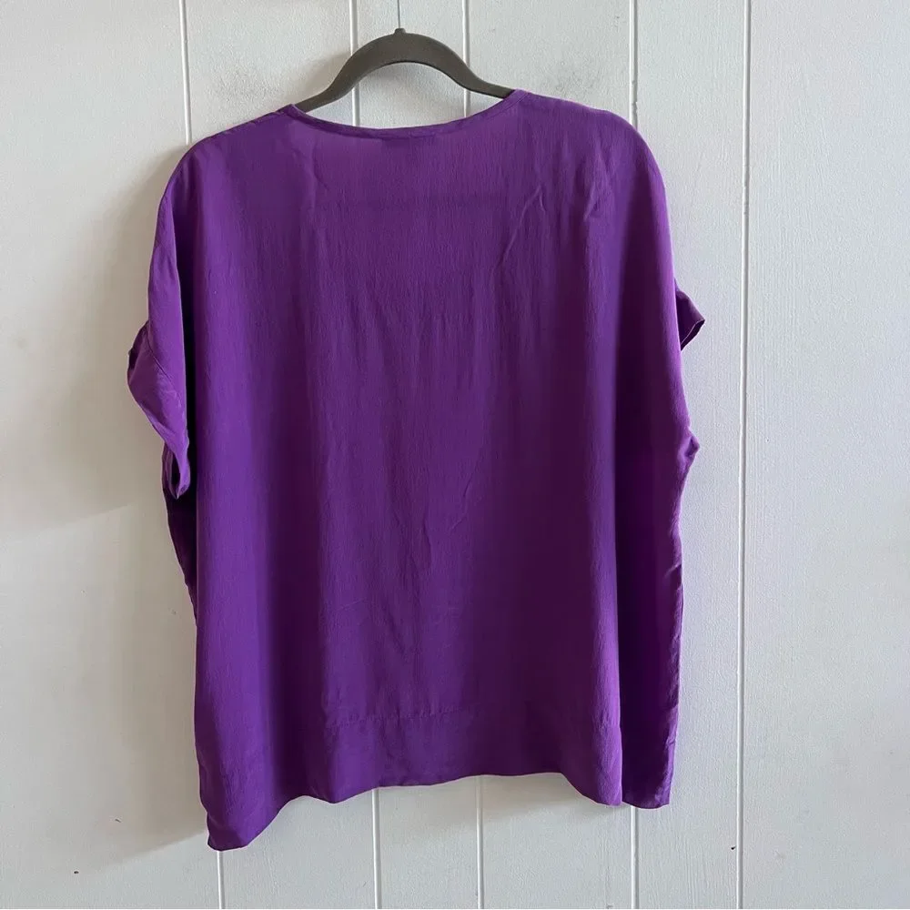 Eileen Fisher Purple Silk Oversized Boxy Short Sleeve Blouse